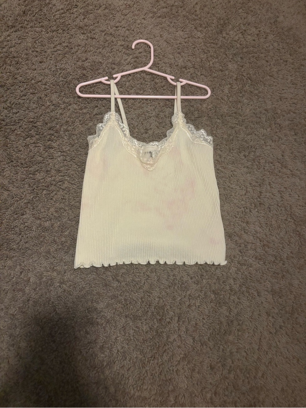 eye candy Cream Lace-Trim Ribbed Cami